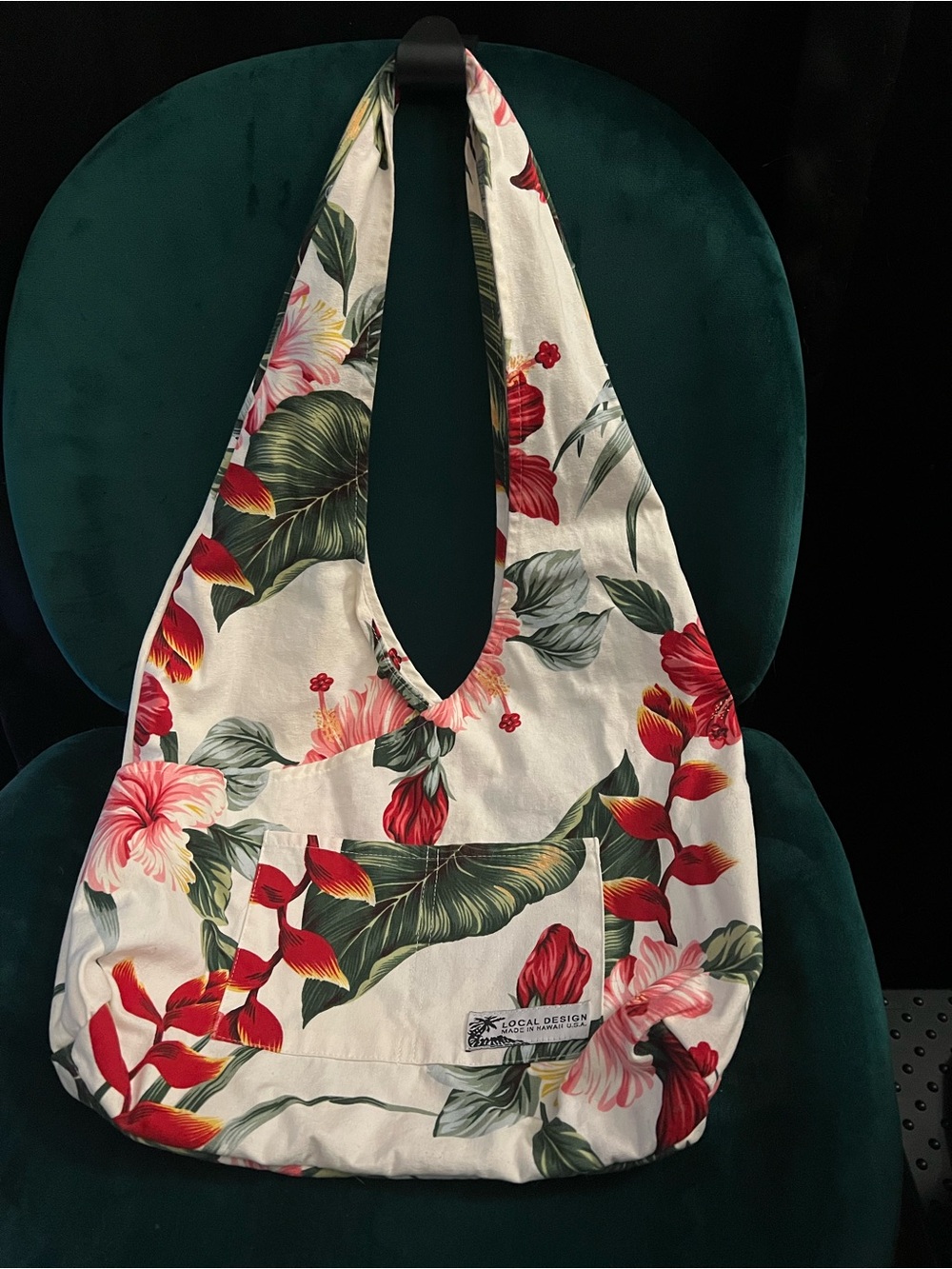 Floral Hobo Shoulder Bag - White with Red & Green